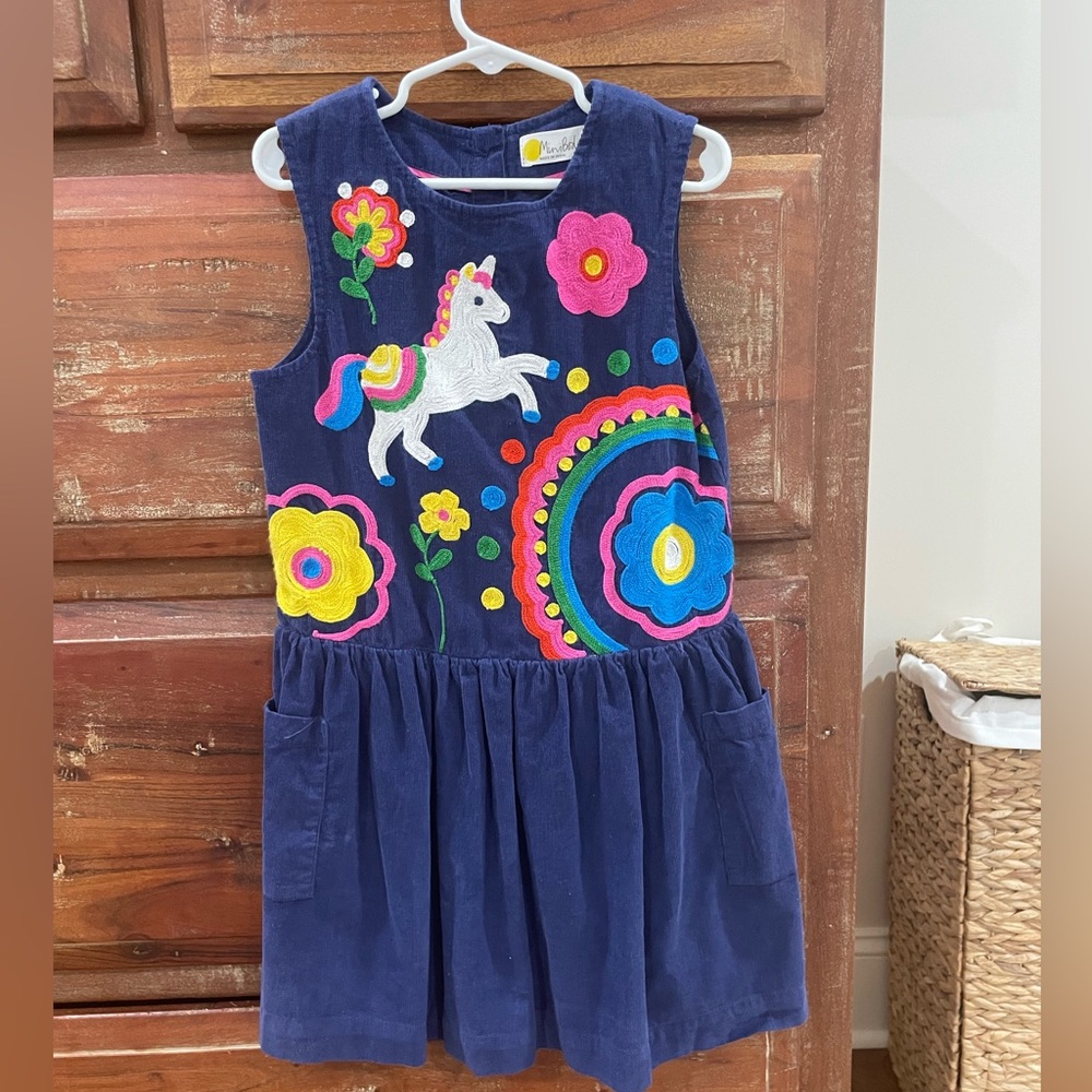 Mini Boden girls Unicorn Corduroy Dress 6-7y